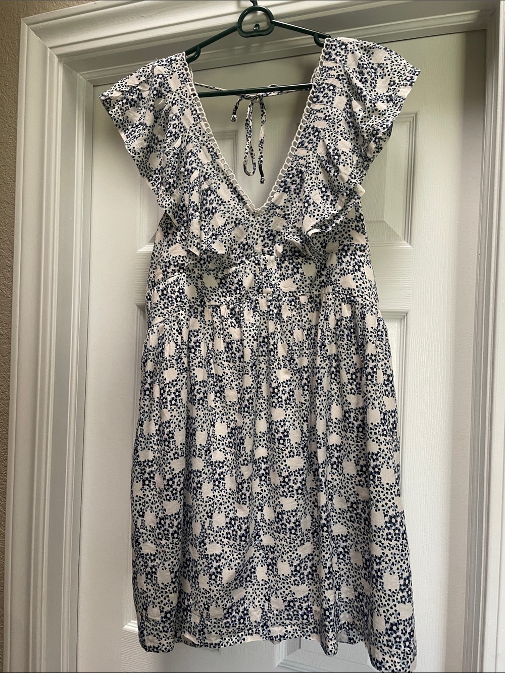 Anthropologie Cream Dress with Navy Floral Print
